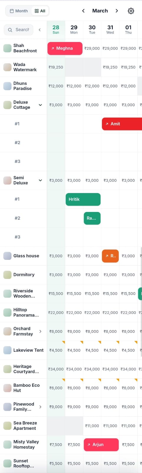 Doorloom multi-property calendar showing availability across a vacation rental portfolio