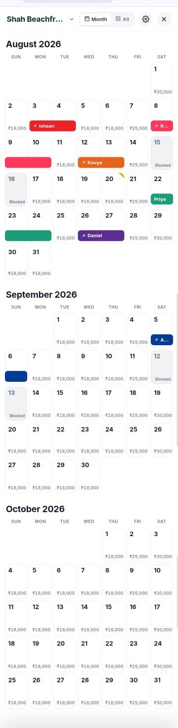 Doorloom property calendar combining Airbnb, OTA and direct bookings in one view