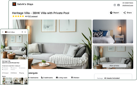 Professional direct booking website interface for holiday homes